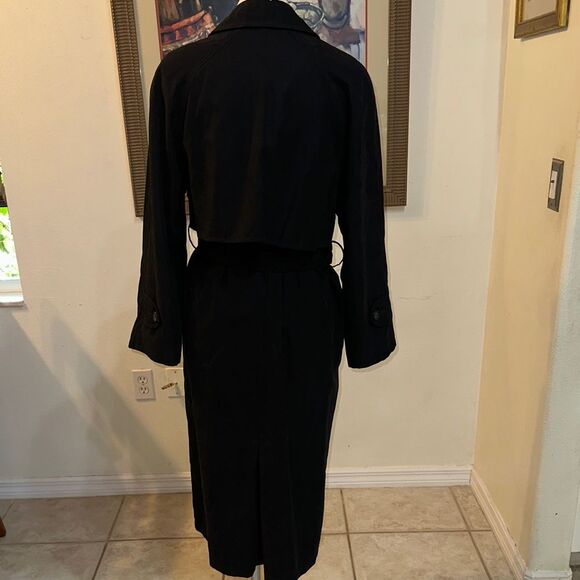 London Fog Black Long Double Breasted Trench Coat w/ Matching Belt Size 6P - Picture 11 of 15